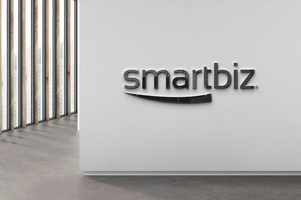 SmartBiz Logo on wall mockup copy